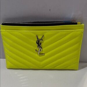 Yves Saint Laurent Neon Yellow Quilted Leather Wristlet Clutch